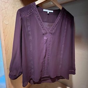 Collective concepts 3/4 shear sleeve with embroidered front and back purple